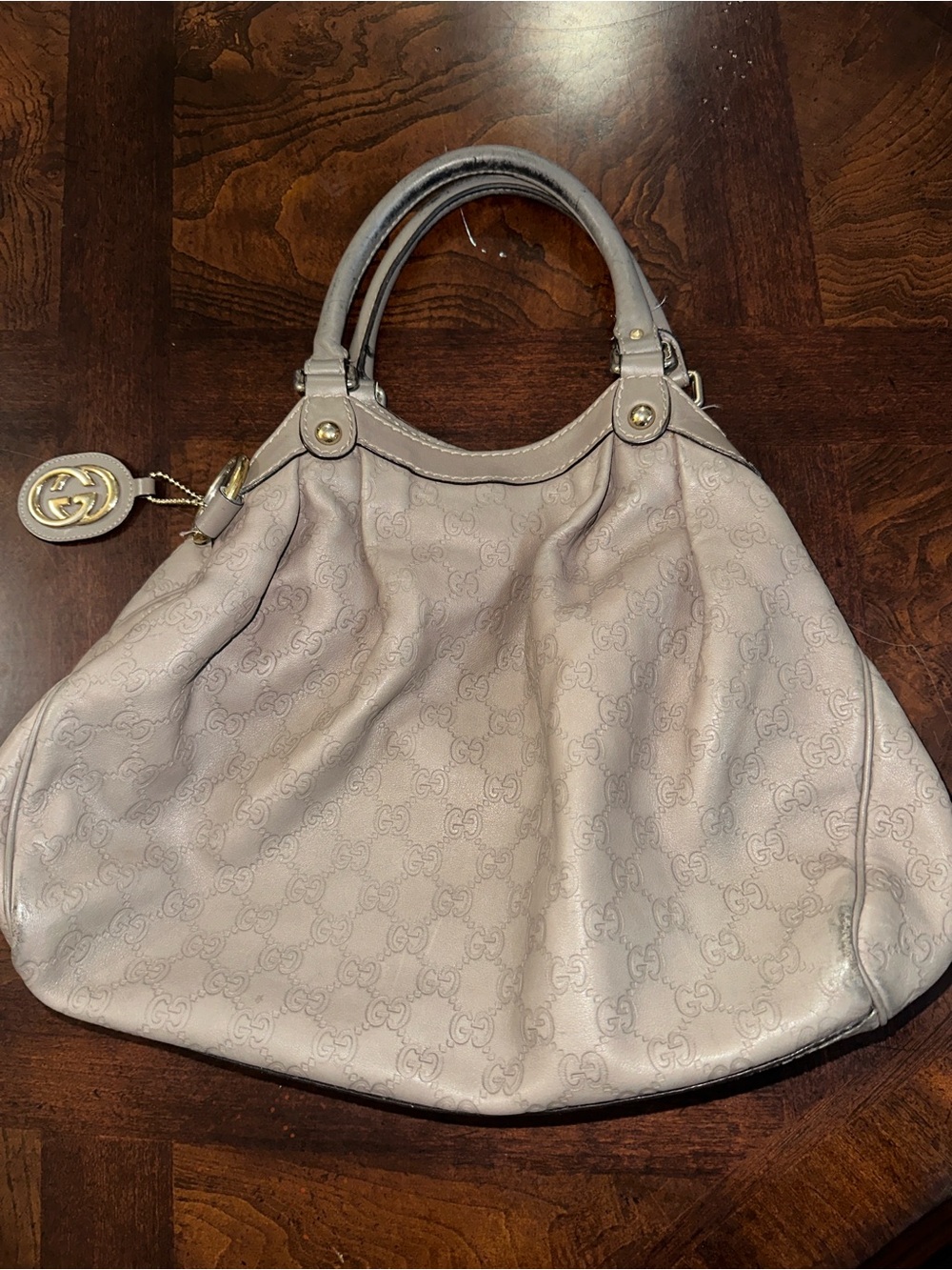 Gucci Light Taupe GG Monogram Hobo with Gold-Tone Accent